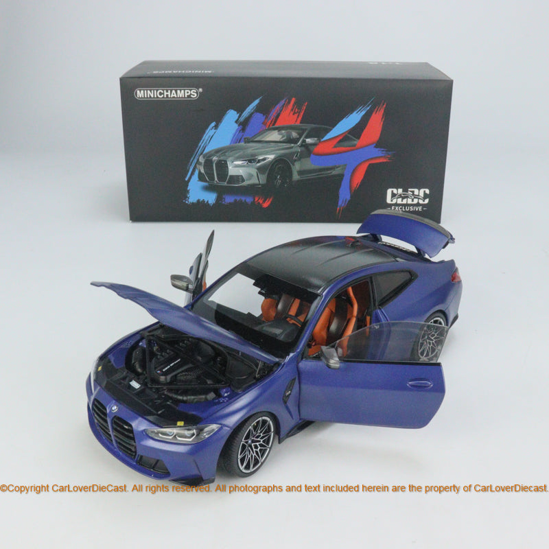 MINICHAMPS 1:18 BMW M4 Coupe Blue diecast 4 open function (113020123)  Diecast Car Model Available now
